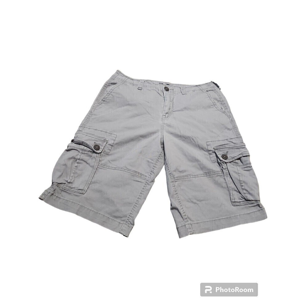 Aeropostale Cargo Shorts Men's Size 31 Gray Flat Front Cotton Stretch Button